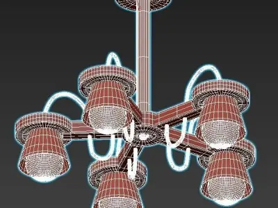 liustra five light chandelier with wood and shades 3D model