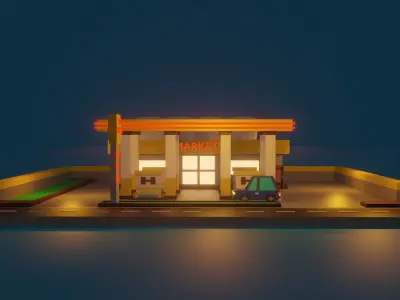 Low Poly Gas Station Low-poly 3D model