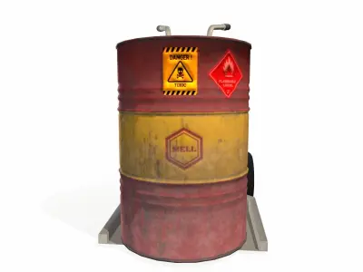 Oil Drum and Trolley Low-poly 3D model
