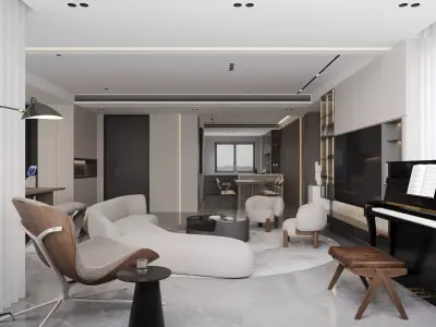 Modern living room dining room interior scenes 349 3D model
