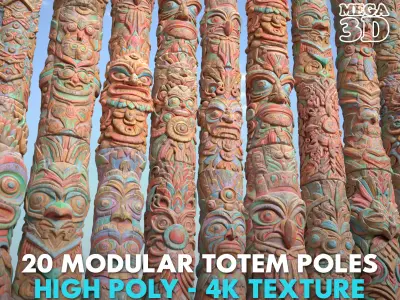 20 Modular Totem Poles - 241116 Low-poly 3D model