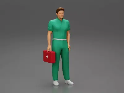 paramedic Standing And Holding first Aid box 3D print model
