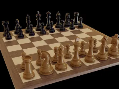  Chess set wooden 3D model
