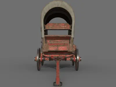 Old Western Wagon Low-Poly PBR Game Ready 3D Model Low-poly 3D model