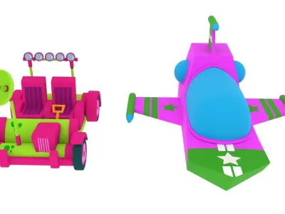 Spaceshi and Moonrover Pack Low-poly 3D model