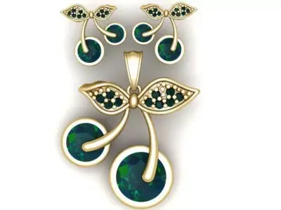 Gold Cherry Necklace Pendant 3D Printable Model 3D print model