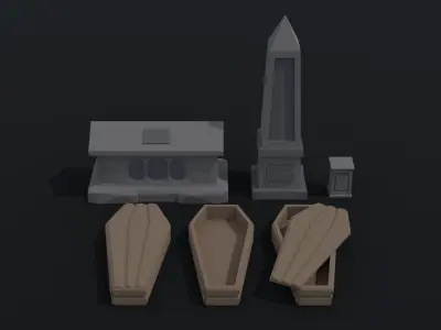 Cartoon stone cemetery Polygonal Style Low-poly 3D model