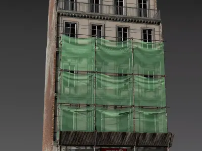 Convenience Store with Scaffolding 3D model