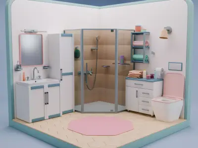 Stylized Isometric Home Rooms Pack 16 Rooms Low-poly 3D model