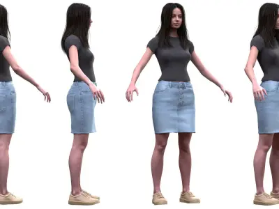 Woman - Summer Outfit 2 - Modular - Rigged Low-poly 3D model