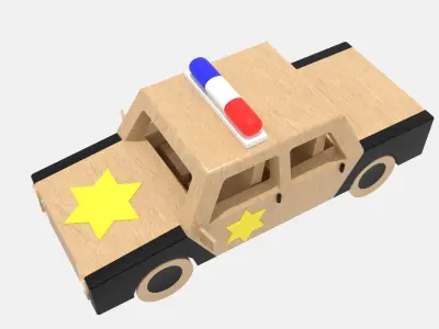 Wooden Police Car Low-poly 3D model