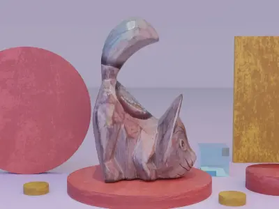 Cat wood statue 02 high-poly 3D model