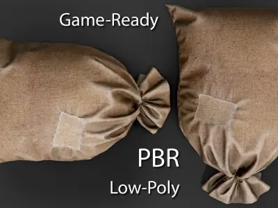 old Bag from burlap with patch PBR Game-Ready Low-poly 3D model