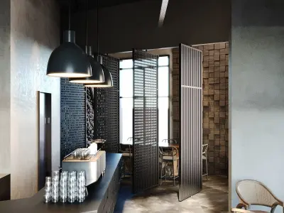 Industrial Coffee Shop Cafe 3D Model Scene - Editable 3D model