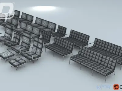 Henndar Set modern living room furniture 3D model
