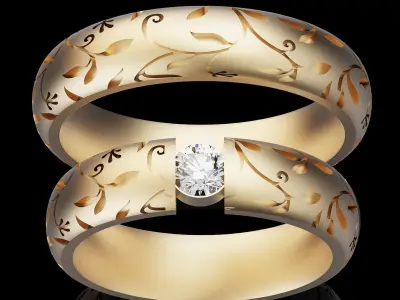 Set  ring silver gold printable jewelry 3D model 3D print model
