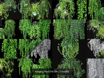 Hanging Plant Pot Set 3D Model Collection
