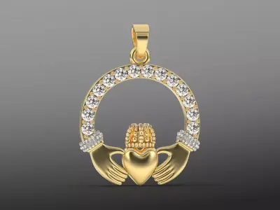 heart crown diamond pendant 3D print model
