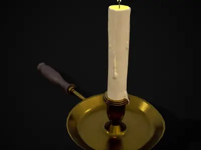 Wood Brass Chamberstick Low-poly 3D model