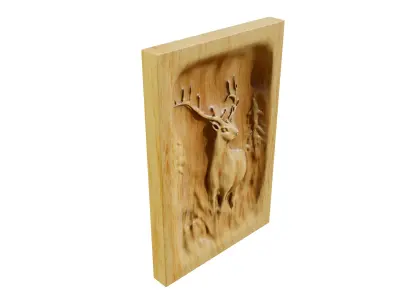 Wooden Deer Carved Board 3D model