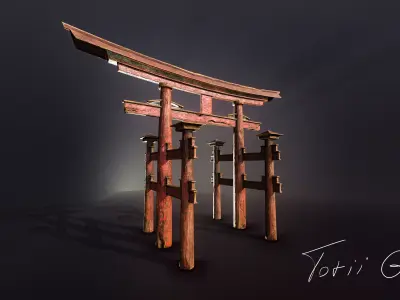 Old Torii Gate Low-poly 3D model