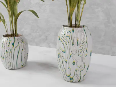  Marble Vase with Draught palm leaf  3D model