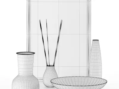 Decorative Set three vases and picture of palm trees 3D model