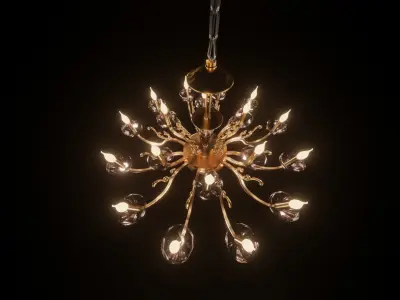 Golden Chandelier with Engraved Patterns 3D model