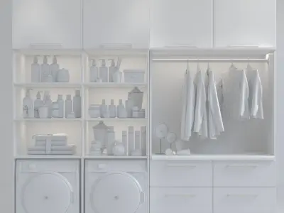 Laundry room with cosmetics for clothes and towels 3D model