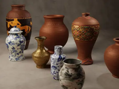 Vase Pack - 11 Antique and Decorative Game Ready Assets 4K PBR Low-poly 3D model