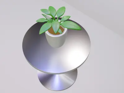 Clay Pot with Leaves on Steel Table Low-poly 3D model