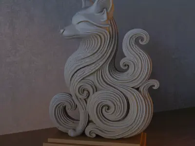 Minimalist Marble Fox Sculpture 3D print model