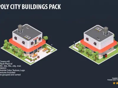 Low Poly City Buildings Pack Low-poly 3D model