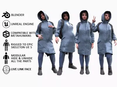 Realistic 3D model of Woman - Autumn Outfit 4 - Modular - Rigged Low-poly 3D model