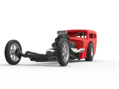 Front engine old school dragster with shell Scale 1 to 25 3D print model