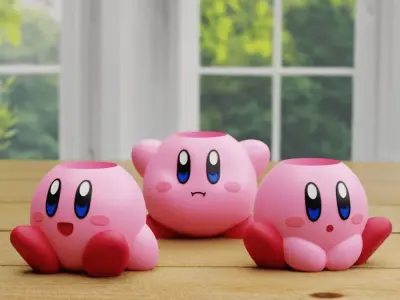 Kirby Planters pen holder decor cute geek game pink setup 3D print model