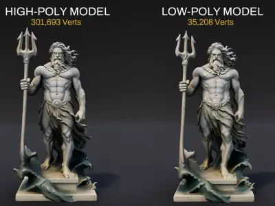 Poseidon Statue Low-poly 3D model