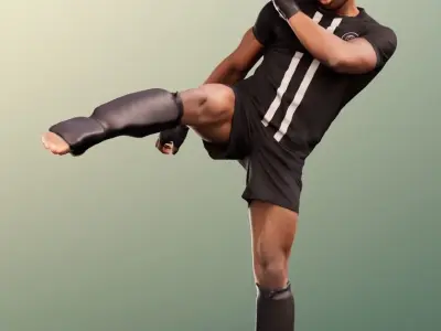 Kendal 12075 - Black Man Kick Boxing Low-poly 3D model