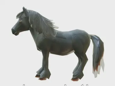 Black Welsh Pony 3D Model with Miniature Elegance Low-poly 3D model