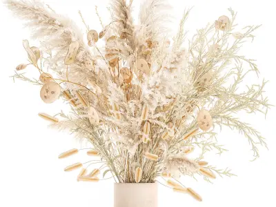 Bouquet of dried flowers in a vase of pampas grass branches 3D model