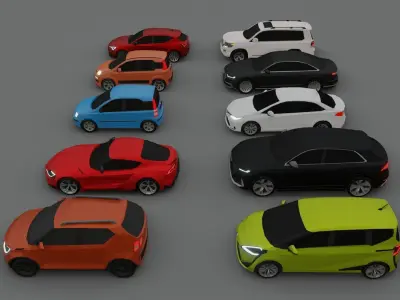 collection of 10 low poly cars 3D models Low-poly 3D model