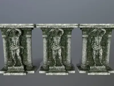 statue 2 three pillars Low-poly 3D model