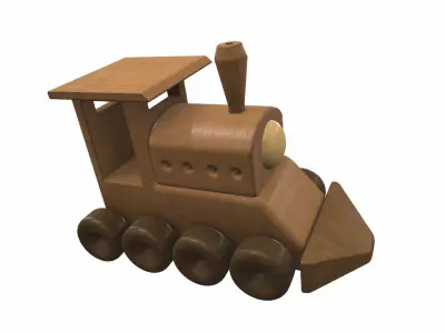 Wooden train locomotive toy 2 Free 3D model