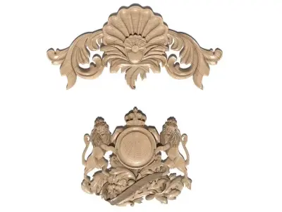 Cartouche-037 ornate carving of flower and leaves 3D model