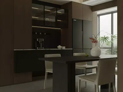 Modern living room dining room kitchen cloakroom and bathroom 3D model