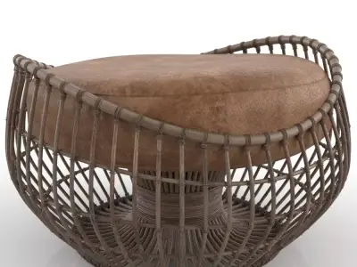 WICKER chair and leather seat 3D model