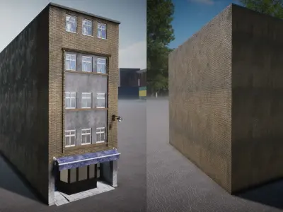 Pack of buildings for the game Low-poly 3D model
