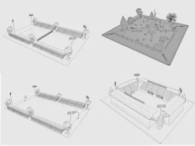 Cartoon Sport Buildings pack Low-poly 3D model