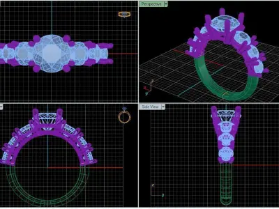Engagement Ring With 7 Round Diamond 3D model