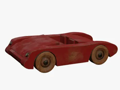 Antique wooden painted toy sports car 3D model